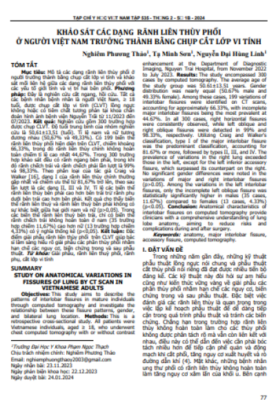 Khảo sát các dạng rãnh liên thùy phổi ở người Việt Nam trưởng thành bằng chụp cắt lớp vi tính