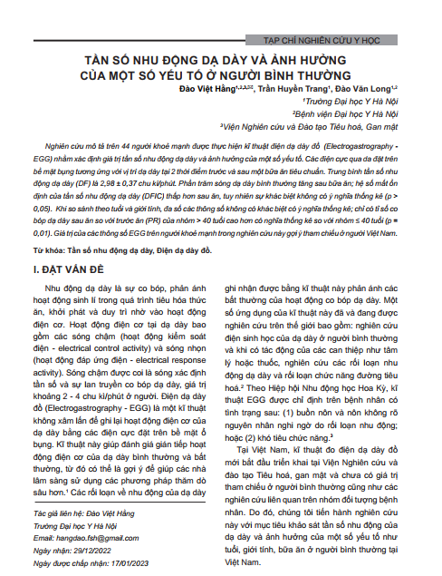 Tần số nhu động dạ dày và ảnh hưởng của một số yếu tố ở người bình thường