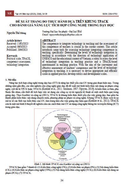 Đề xuất thang đo thực hành dựa trên khung tpack cho đánh giá năng lực tích hợp công nghệ trong dạy học