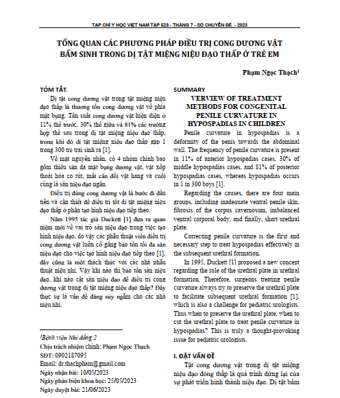 Tổng quan các phương pháp điều trị cong dương vật bẩm sinh trong dị tật miệng niệu đạo thấp ở trẻ em