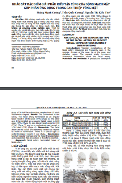 Khảo sát đặc điểm giải phẫu kiểu tận cùng của động mạch mặt góp phần ứng dụng trong can thiệp vùng mặt