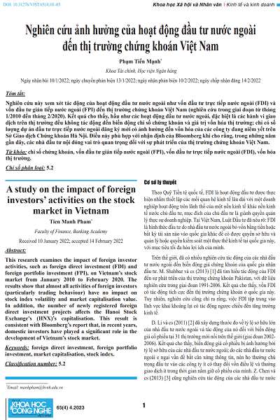Nghiên cứu ảnh hưởng của hoạt động đầu tư nước ngoài đến thị trường chứng khoán Việt Nam