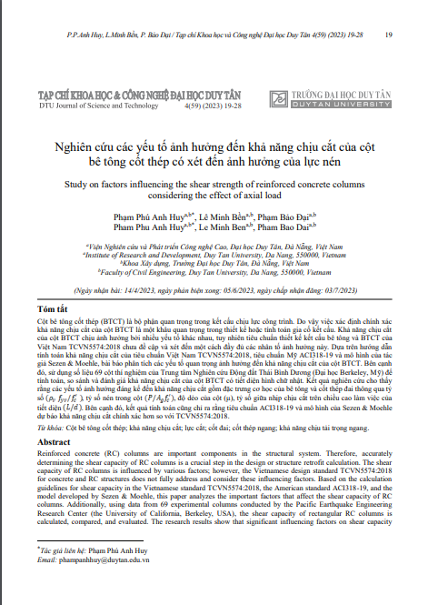 Nghiên cứu các yếu tố ảnh hưởng đến khả năng chịu cắt của cột bê tông cốt thép có xét đến ảnh hưởng của lực nén