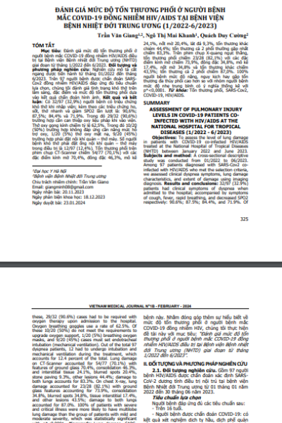 Đánh giá mức độ tổn thương phổi ở người bệnh mắc COVID-19 đồng nhiễm HIV/AIDS tại Bệnh viện Bệnh Nhiệt đới Trung ương (1/2022-6/2023)