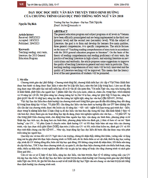 Dạy học đọc hiểu văn bản truyện theo định hướng của chương trình giáo dục phổ thông môn ngữ văn 2018