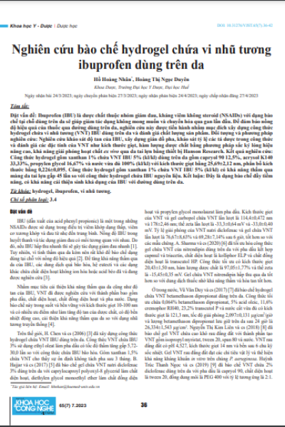 Nghiên cứu bào chế hydrogel chứa vi nhũ tương ibuprofen dùng trên da
