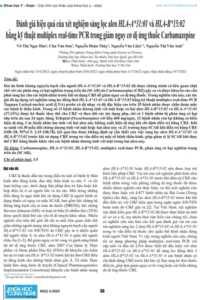 Đánh giá hiệu quả của xét nghiệm sàng lọc alen HLA-A*31:01 và HLA-B*15:02 bằng kỹ thuật multiplex real-time PCR trong giảm nguy cơ dị ứng thuốc Carbamazepine