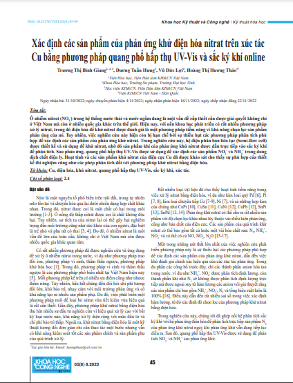 Xác định các sản phẩm của phản ứng khử điện hóa nitrat trên xúc tác Cu bằng phương pháp quang phổ hấp thụ UV-Vis và sắc ký khí online