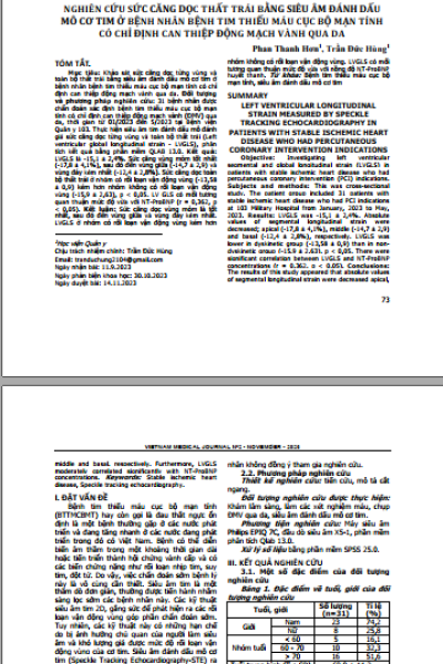 Nghiên cứu sức căng dọc thất trái bằng siêu âm đánh dấu mô cơ tim ở bệnh nhân bệnh tim thiếu máu cục bộ mạn tính có chỉ định can thiệp động mạch vành qua da