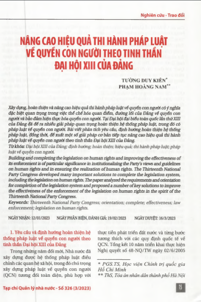 Nâng cao hiệu quả thi hành pháp luật về quyền con người theo tinh thần Đại hội XIII của Đảng