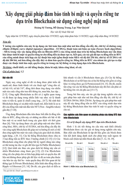 Xây dựng giải pháp đảm bảo tính bí mật và quyền riêng tư dựa trên Blockchain sử dụng công nghệ mật mã
