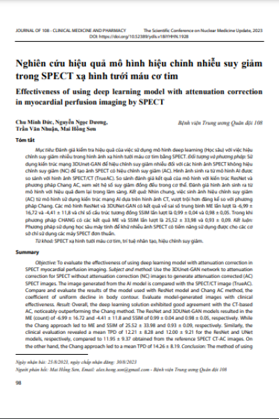 Nghiên cứu hiệu quả mô hình hiệu chỉnh nhiễu suy giảm trong SPECT xạ hình tưới máu cơ tim
