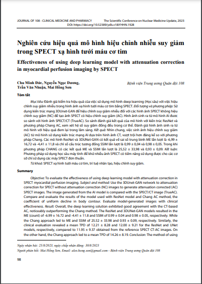 Nghiên cứu hiệu quả mô hình hiệu chỉnh nhiễu suy giảm trong SPECT xạ hình tưới máu cơ tim