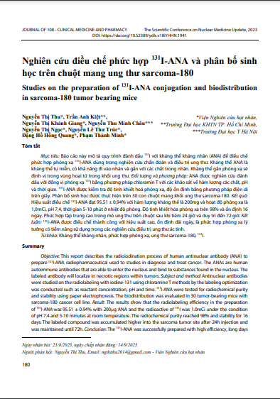 Nghiên cứu điều chế phức hợp 131I-ANA và phân bố sinh học trên chuột mang ung thư sarcoma-180