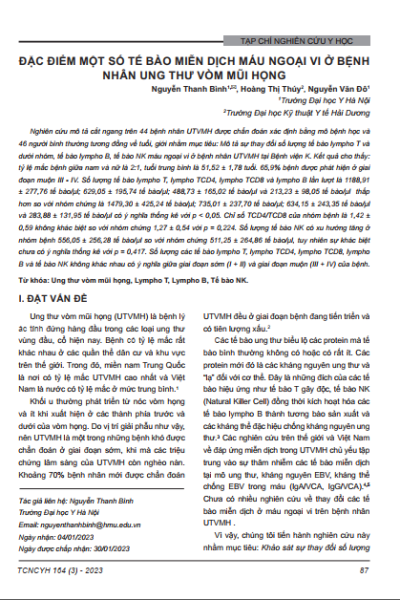 Đặc điểm một số tế bào miễn dịch máu ngoại vi ở bệnh nhân ung thư vòm mũi họng