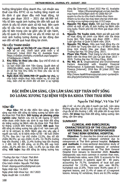 ĐẶC ĐIỂM LÂM SÀNG, CẬN LÂM SÀNG XẸP THÂN ĐỐT SỐNG DO LOÃNG XƯƠNG TẠI BỆNH VIỆN ĐA KHOA TỈNH THÁI BÌNH