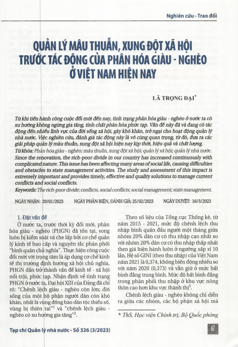 Quản lý mâu thuẫn, xung đột xã hội trước tác động của phân hóa giàu - nghèo ở Việt Nam hiện nay