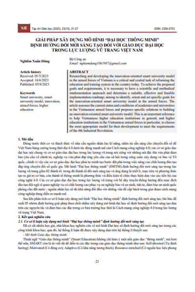 Giải pháp xây dựng mô hình “đại học thông minh” định hướng đổi mới sáng tạo đối với giáo dục đại học trong lực lượng vũ trang Việt Nam