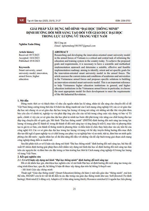 Giải pháp xây dựng mô hình “đại học thông minh” định hướng đổi mới sáng tạo đối với giáo dục đại học trong lực lượng vũ trang Việt Nam