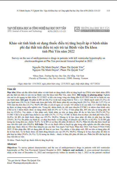 Khảo sát tình hình sử dụng thuốc điều trị tăng huyết áp ở bệnh nhân phì đại thất trái điều trị nội trú tại Bệnh viện Đa khoa tỉnh Phú Yên năm 2022