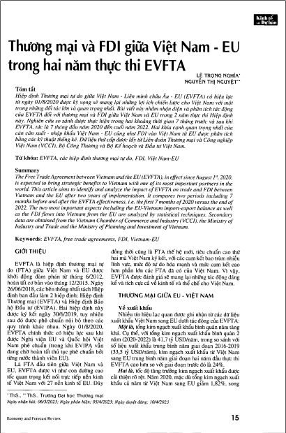 Thương mại và FDI giữa Việt Nam - EU trong hai năm thực thi EVFTA
