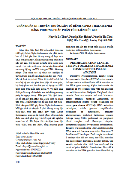Chẩn đoán di truyền trước làm tổ bệnh Alpha Thalassemia bằng phương pháp phân tích liên kết gen