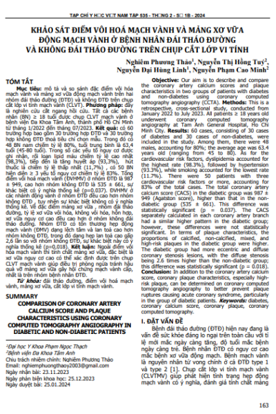 Khảo sát điểm vôi hóa mạch vành và mảng xơ vữa động mạch vành ở bệnh nhân đái tháo đường và không đái tháo đường trên chụp cắt lớp vi tính