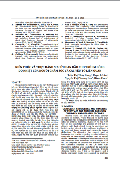 Kiến thức và thực hành sơ cứu ban đầu cho trẻ em bỏng do nhiệt của người chăm sóc và các yếu tố liên quan