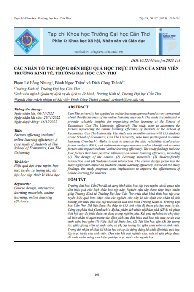 Các nhân tố tác động đến hiệu quả học trực tuyến của sinh viên Trường Kinh tế, Trường Đại học Cần Thơ