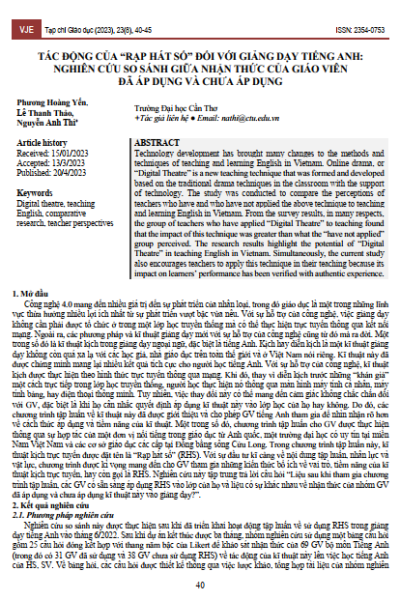 Tác động của “Rạp hát số” đối với giảng dạy tiếng anh: nghiên cứu so sánh giữa nhận thức của giáo viên đã áp dụng và chưa áp dụng