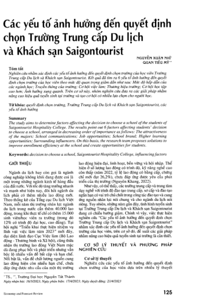 Các yếu tố ảnh hưởng đến quyết định chọn Trường Trung cấp Du lịch và Khách sạn Saigontourist