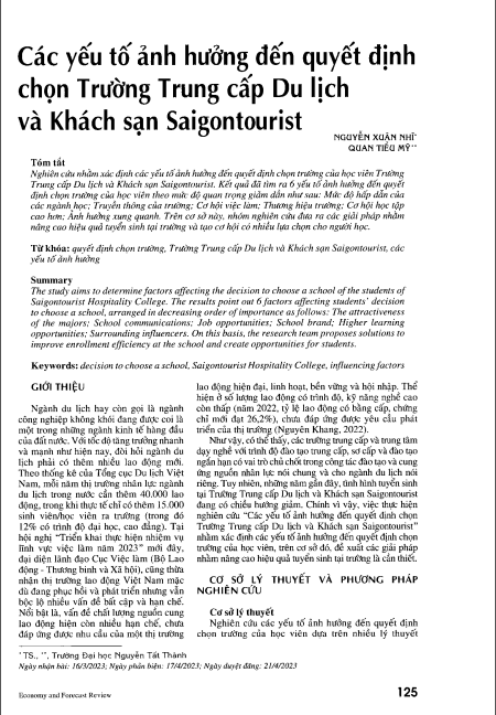 Các yếu tố ảnh hưởng đến quyết định chọn Trường Trung cấp Du lịch và Khách sạn Saigontourist