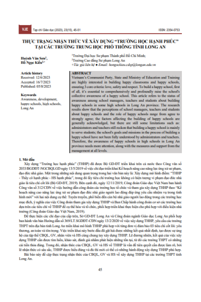 Thực trạng nhận thức về xây dựng “trường học hạnh phúc” tại các trường trung học phổ thông tỉnh Long An