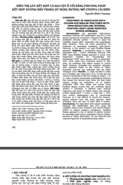 Điều trị gãy kết hợp cả hai cột ổ cối bằng phương pháp kết hợp xương bên trong sử dụng đường mổ Stoppa cải biên