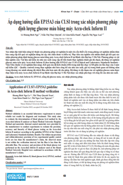 Áp dụng hướng dẫn EP15A3 của CLSI trong xác nhận phương pháp định lượng glucose máu bằng máy Accu-chek Inform II