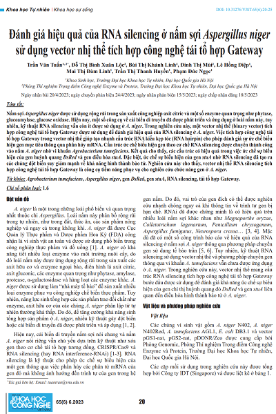 Đánh giá hiệu quả của RNA silencing ở nấm sợi Aspergillus niger sử dụng vector nhị thể tích hợp công nghệ tái tổ hợp Gateway