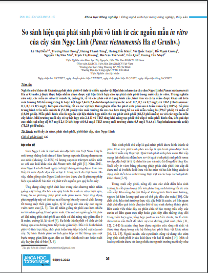 So sánh hiệu quả phát sinh phôi vô tính từ các nguồn mẫu in vitro của cây sâm Ngọc Linh (Panax vietnamensis Ha et Grushv.)