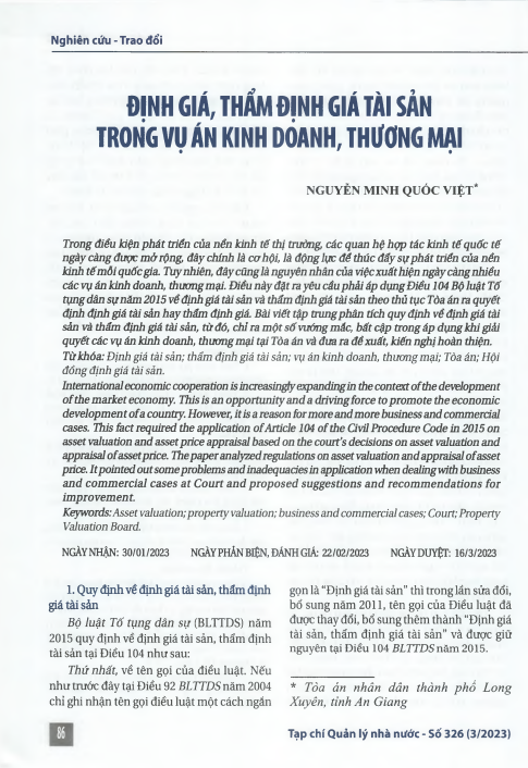 Định giá, thẩm định giá tài sản trong vụ án kinh doanh, thương mại