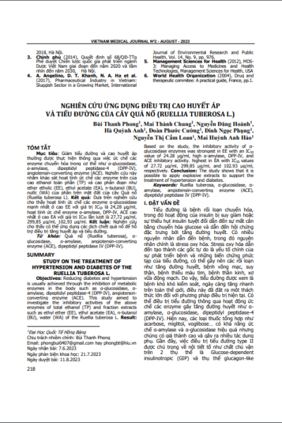 Nghiên cứu ứng dụng điều trị cao huyết áp và tiểu đường của cây quả nổ (Ruellia tuberosa L.)