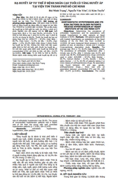 Hạ huyết áp tư thế ở bệnh nhân cao tuổi có tăng huyết áp tại Viện Tim thành phố Hồ Chí Minh