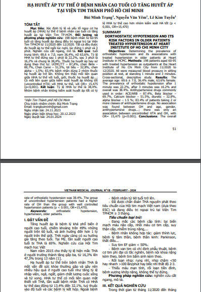 Hạ huyết áp tư thế ở bệnh nhân cao tuổi có tăng huyết áp tại Viện Tim thành phố Hồ Chí Minh