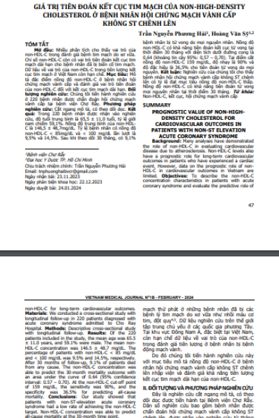 Giá trị tiên đoán kết cục tim mạch của non-HIGH-Density cholesterol ở bệnh nhân hội chứng mạch vành cấp không ST chênh lên
