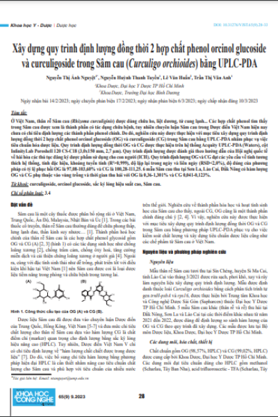 Xây dựng quy trình định lượng đồng thời 2 hợp chất phenol orcinol glucoside và curculigoside trong Sâm cau (Curculigo orchioides) bằng UPLC-PDA