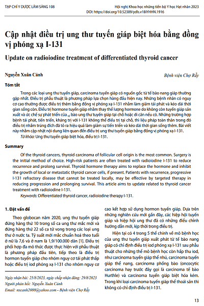 Cập nhật điều trị ung thư tuyến giáp biệt hóa bằng đồng vị phóng xạ I-131