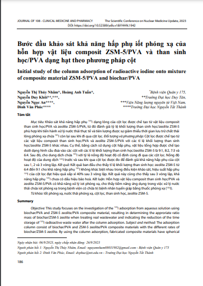 Bước đầu khảo sát khả năng hấp phụ iốt phóng xạ của hỗn hợp vật liệu composit ZSM-5/PVA và than sinh học/PVA dạng hạt theo phương pháp cột