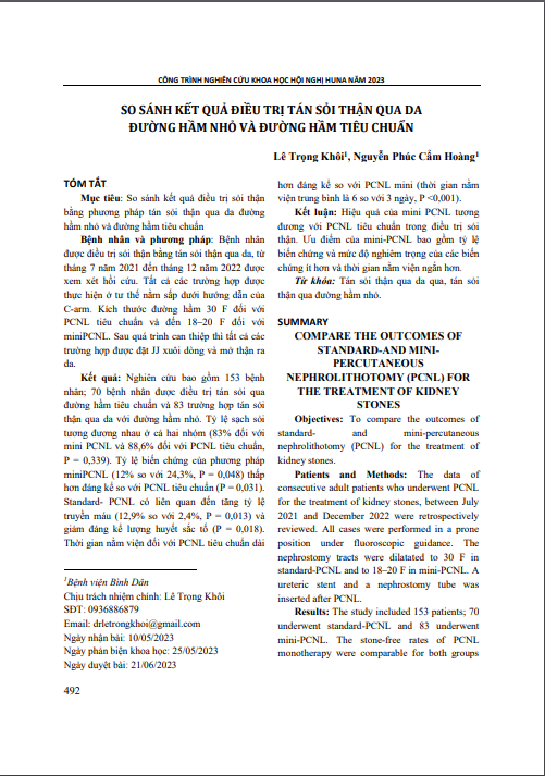 So sánh kết quả điều trị tán sỏi thận qua da đường hầm nhỏ và đường hầm tiêu chuẩn