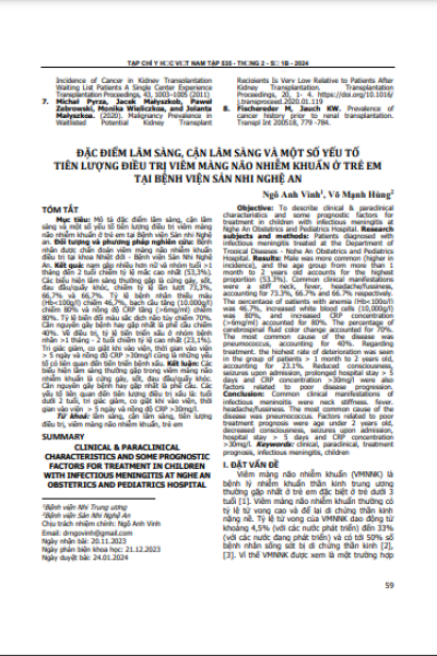Đặc điểm lâm sàng, cận lâm sàng và một số yếu tố tiên lượng điều trị viêm màng não nhiễm khuẩn ở trẻ em tại Bệnh viện Sản Nhi Nghệ An