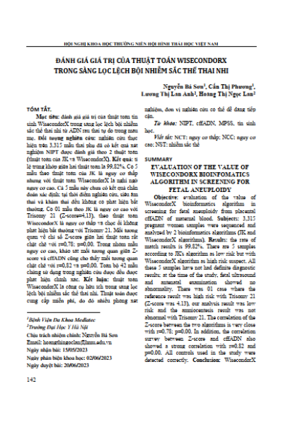 Đánh giá giá trị của thuật toán Wisecondorx trong sàng lọc lệch bội nhiễm sắc thể thai nhi